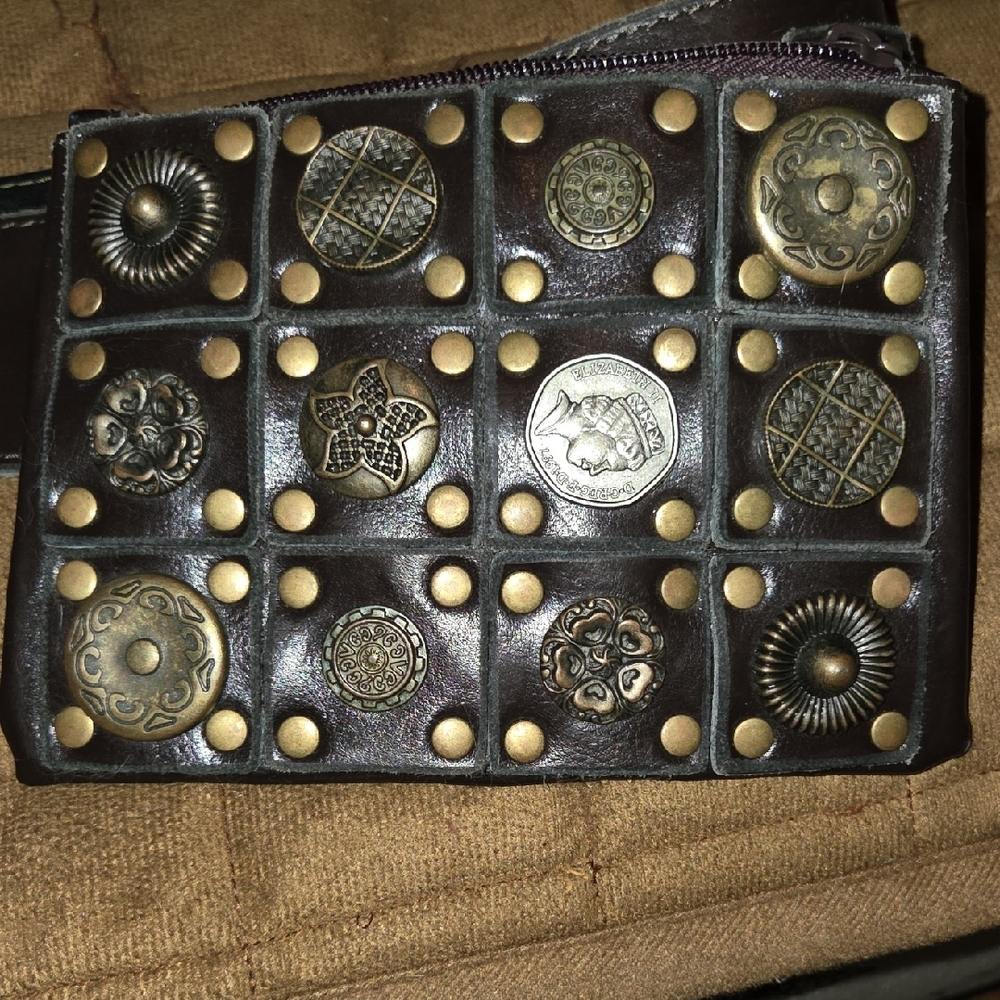 Dark Browish/Black Studded Leather-Like Belt with Detachable Small Bag - Picture 7 of 7